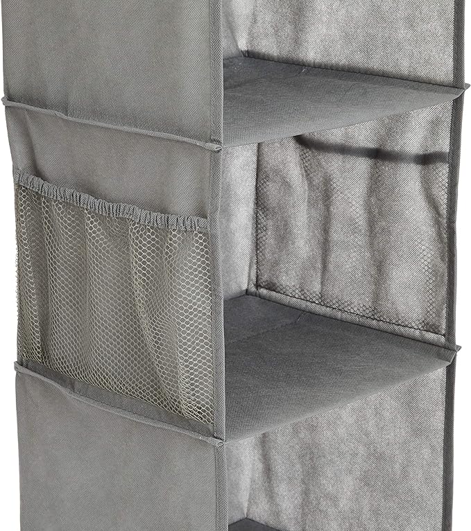 Amazon Basics 6-Tier Hanging Closet Shelf Organizer with Pockets, Clothes Storage for Sweaters and Clothing, 12" W x 9" L x 8.5" H, Grey | Organizer - Image 4