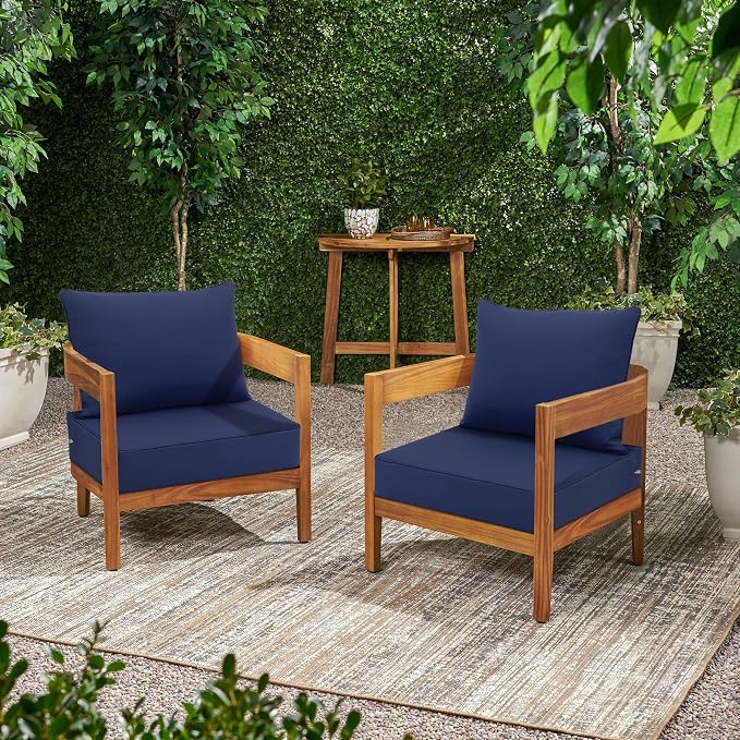 Favoyard Outdoor Patio Seat Cushions Set, 22 x 22 Inch, Waterproof, Blue | Fade-Resistant, Removable Cover, Deep Seat & Back Cushion, Tie Straps for Patio Furniture, Garden, Rocking Chair, Sofa Couch - Image 6