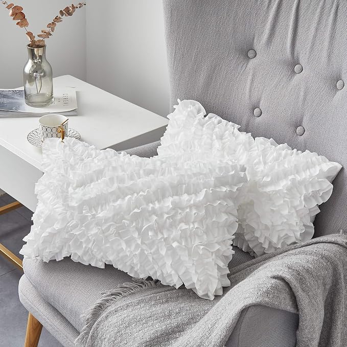 Oubonun 12x20 Lumbar Throw Pillow Inserts 2 Pack, 100% Cotton Breathable Cover Plump Rectangle Square Cushion Inserts White Decorative Pillows for Living Room Bedroom Office - Image 3