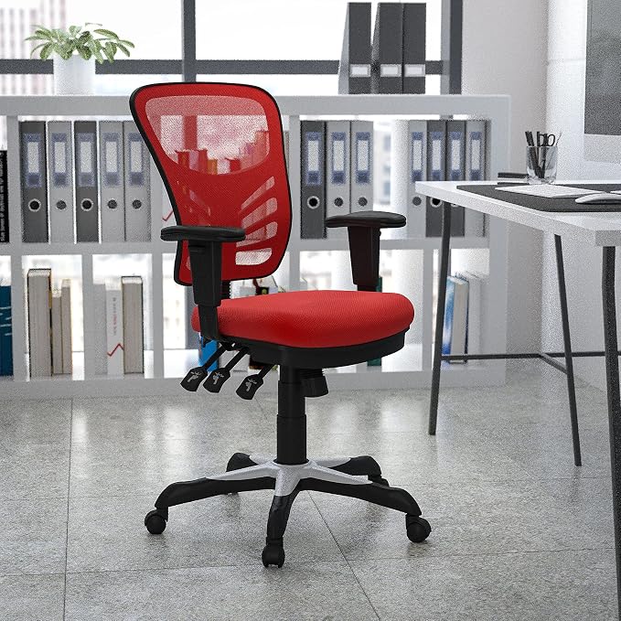 Flash Furniture Mid-Back Mesh Executive Office Chair, Red | Adjustable Armrests, 360° Swivel, Height Adjustable, Commercial Grade - Image 2