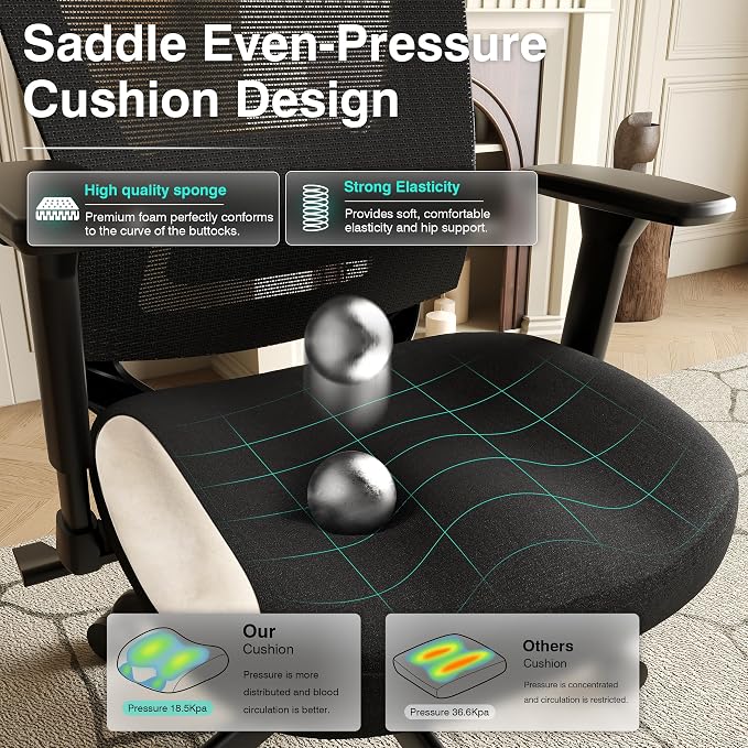 Mesh Office Chair,Ergonomic Computer Desk Chair,Sturdy Task Chair- Adjustable Lumbar Support & Armrests,Tilt Function,Comfort Wide Seat,Swivel Home Office Chair (Noir Black) - Image 3