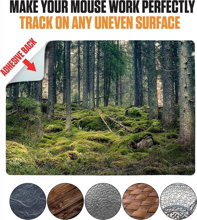 Mouse Pad Adhesive Bottom - Sticks to Any Surface - Portable - Webcam Covers and Screen Cleaner Included (Moss Forest) - Image 4
