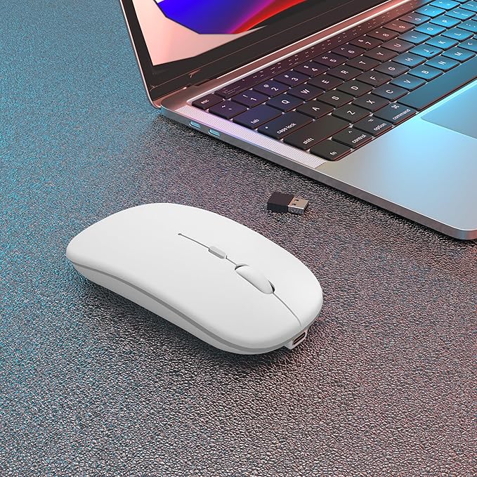 AIKOKOK Wireless Bluetooth Mouse, Rechargeable Dual Mode Mouse,Bright White | BT 5.2 & 2.4G USB Receiver, 3 Adjustable DPI,LED Lights,Slim,Silent,Portable Computer Mouse for Laptop,PC,MacBook,iPad,Tablet - Image 2