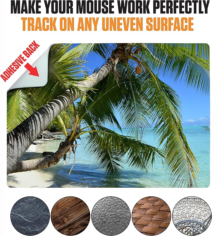 Adhesive Mouse Pad - Peel and Sticks to Any Surface - Travel Mouse Pad, Sticky for Any Surface - Excellent Tracking - Beach Palms in THE Sand - Image 4