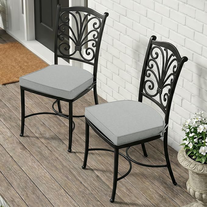 Outdoor Chair Cushions D Shaped, Set of 6, 17 x 16 Inch, Light Grey | Water Resistant, Fade Resistant, Patio Furniture Seat Chair Pads Replacement with Ties, Non-Slip Bottom, Removable Cover - Image 8