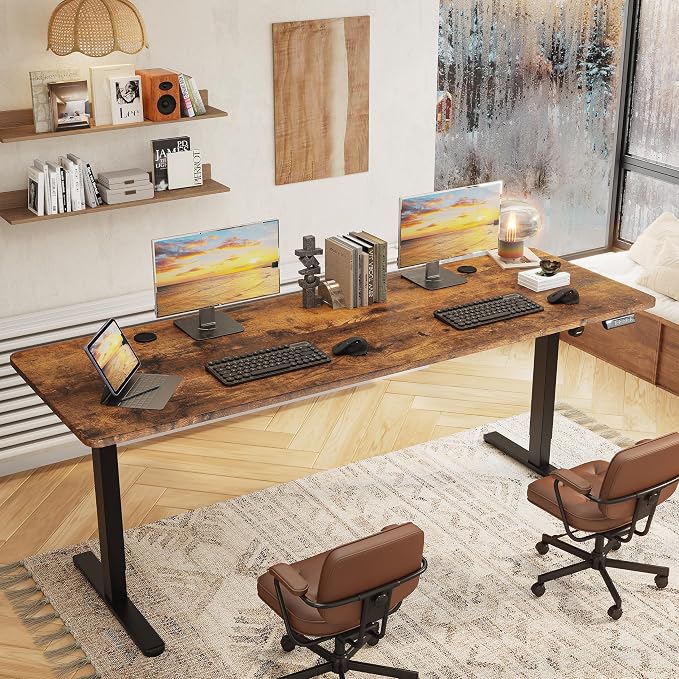 Monomi 86.6" Large Electric Standing Desk,Height Adjustable for Two-Person | Ergonomic Sit Stand Up Home Office Computer Desk Workstation with Memory Setting,Gaming Desk,Rustic Brown by MONOMI