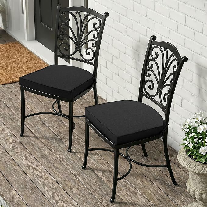 Outdoor Chair Cushions, D Shaped, Set of 2, 18.5 x 16 Inch, Black | Fade-Resistant, Water-Resistant, Patio Furniture Seat Chair Pads Replacement, Non-Slip Bottom with Ties, Removable Cover - Image 8